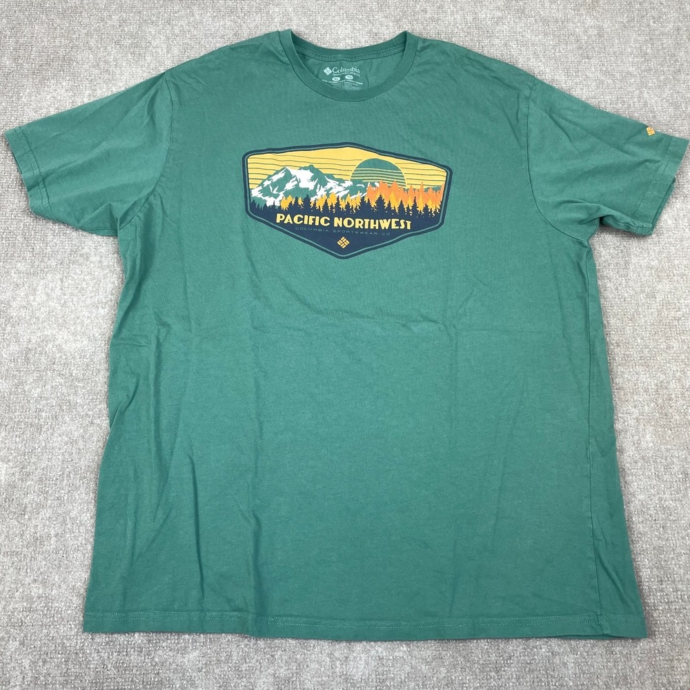 Columbia T Shirt Mens XL Green Pacific Northwest Graphic Cotton Logo Crew Neck